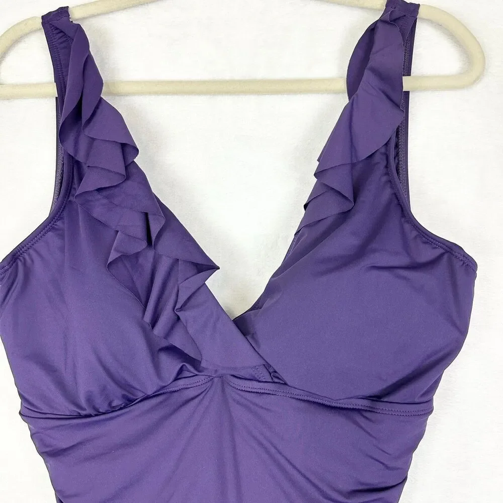 Lauren Ralph Lauren Beach Club Ruffle Surplice One Piece Swimsuit Size 16 NWT